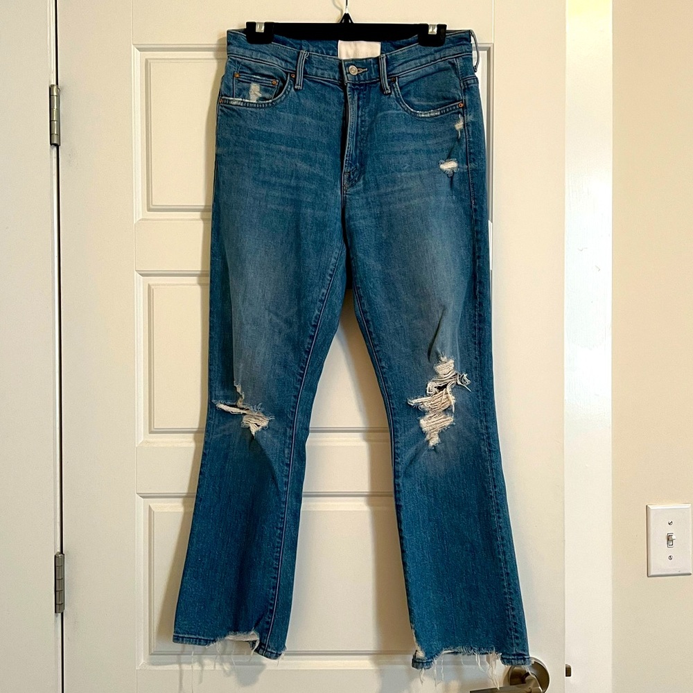 MOTHER DENIM JEANS THE INSIDER ANKLE CHEW IN DESTROYED BILLS SIZE 28